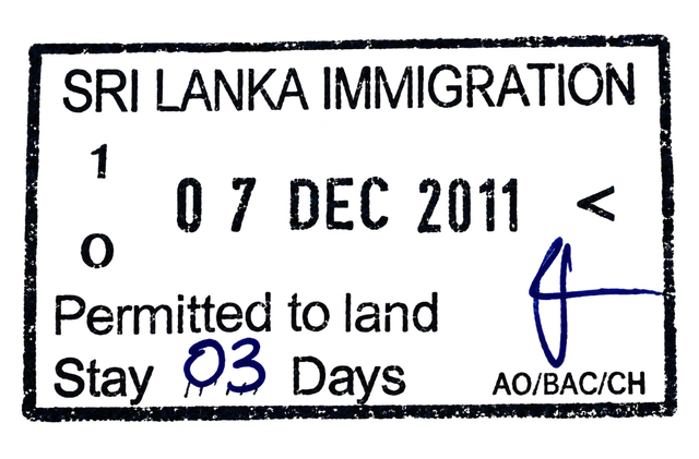 Sri Lankan entry stamp at Bandaranaike International Airport